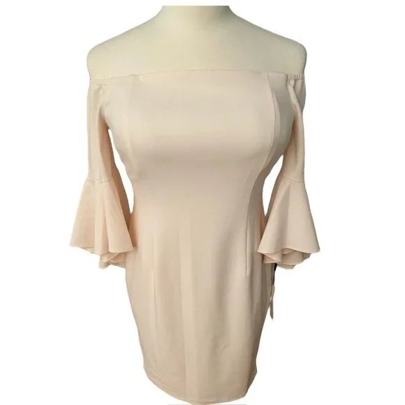 🛑SOLD🛑Calvin Klein Off the Shoulder Sheath Ruffled Sleeve Dress Women Size 14 - Picture 11 of 12